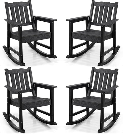 Stoog All-Weather Patio Rocking Chairs Set of 4, Porch Rocker with 400 lbs Weight Capacity, for Both Outdoor and Indoor, Black