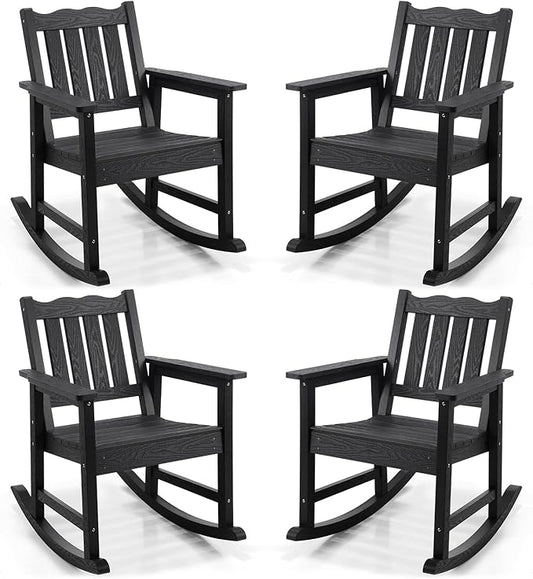 Stoog All-Weather Patio Rocking Chairs Set of 4, Porch Rocker with 400 lbs Weight Capacity, for Both Outdoor and Indoor, Black