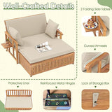 LDAILY Moccha Acacia Wood Outdoor Daybed - Wooden Loveseat Sofa with 4-Level Backrest, Storage Ottoman, Cushions - Photo 9