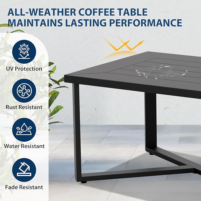 COOS BAY Iron Luxe Outdoor Coffee Table, Modern Weather Resistant Steel Patio End Table for Backyard, Garden, Deck, Porch, Balcony, Black