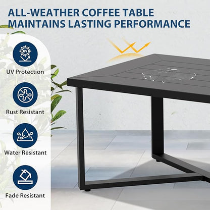 COOS BAY Iron Luxe Outdoor Coffee Table, Modern Weather Resistant Steel Patio End Table for Backyard, Garden, Deck, Porch, Balcony, Black