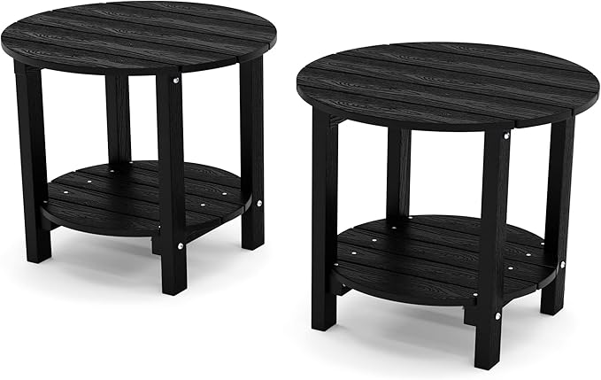 YEFU Adirondack Side Table Set of 2, 18" Double Outdoor Side Table, Poly Lumber end Table, Weather Resistant for Indoor, Patio, Pool, Porch, Backyard-Black