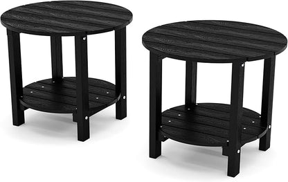 YEFU Adirondack Side Table Set of 2, 18" Double Outdoor Side Table, Poly Lumber end Table, Weather Resistant for Indoor, Patio, Pool, Porch, Backyard-Black