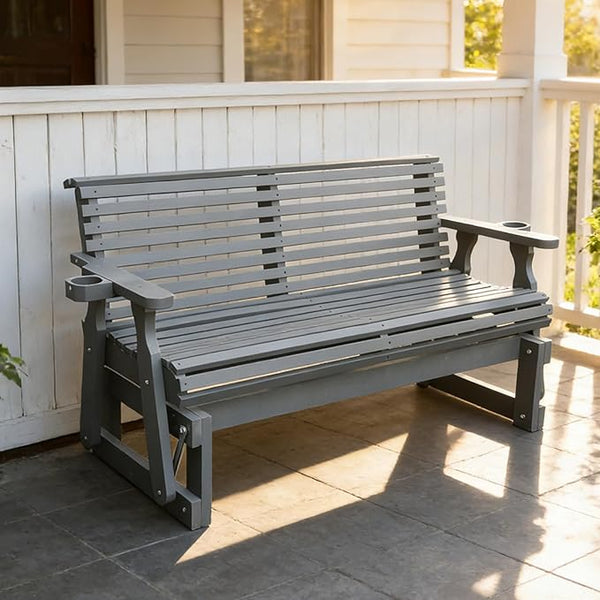 5FT Outdoor Glider with Cupholders, High Roll Back, 3-Seater Glider Chair - Photo 1