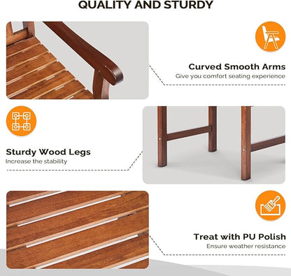 VINGLI Outdoor Dining Chairs Set of 4, Heavy Duty 330 LBS Wooden Patio Chairs with Comfortable Backrest, Solid Wood Patio Dining Chairs Garden Chairs for Yard, Front Porch and Deck (Teak, 4 PCS)