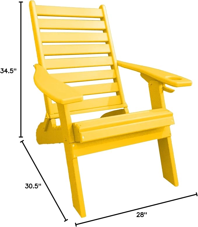 Furniture Barn USA Farmhouse Collection Poly Ladderback Folding Adirondack Chair with Smart Phone Holder, Lemon Yellow
