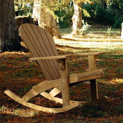 Ash & Ember Savannah Grade A Teak Adirondack Rocking Chair, Patio Lounge Seat for Deck, Porch, or Backyard Indoor Outdoor Use, Weather Resistant, Gently Curved Seat and Back with Tight Slats