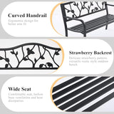 50" Outdoor Garden Bench, Cast Iron Metal Outdoor Benches Weatherproof with Artistic Strawberry Backrest - Photo 4