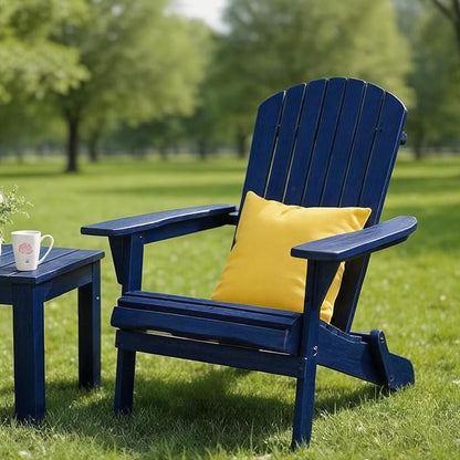 VINGLI Folding Adirondack Chairs Set of 4, Wood Adirondack Chair for Outdoor, Foldable Fire Pit Chairs for Patio, BBQ, Porch, Yard, Pool, Blue