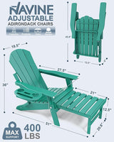 Adjustable Adirondack Chair with Retractable Ottoman Set of 2, HDPE Folding Adirondack Chair with Cup Holder - Photo 3