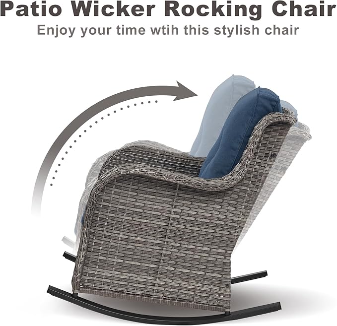 Rilyson Patio Chairs Outdoor Rocking Chair - 2 Piece Wicker Rattan Rocker Chairs Set with High Back and Deep Seating - Photo 4