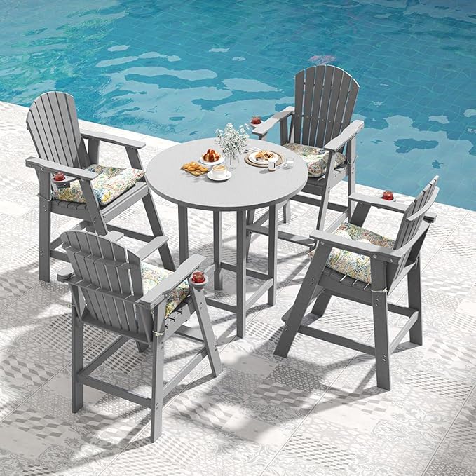 Sundale Outdoor Tall Adirondack Chairs Set of 2, 30 Inch Seat Height Patio Adirondack Bar Stools - Photo 2
