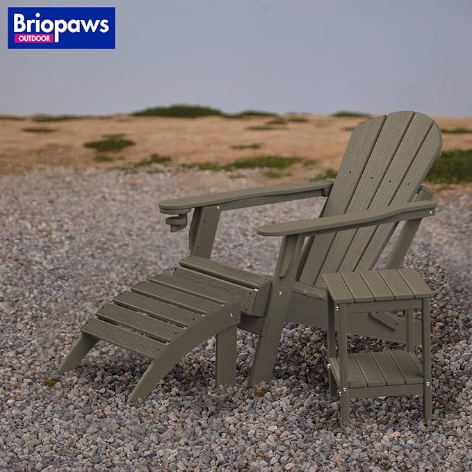 BRIOPAWS Adirondack Ottomans | Folding | Set of 2 | HDPE Plastic | Wood Grain Outdoor Foot Rest | All Weather | Adirondack Chair Footrest | Foot Stool for Deck Porch Patio | 19.7W x 18.5L x 13H Inch