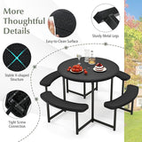 Giantex Picnic Table Bench Set for 4-8 Person, Round 37” Outdoor Dining Table w/Umbrella Hole, HDPE Tabletop - Photo 8