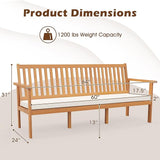 Tangkula 3-Seat Acacia Wood Outdoor Bench with Cushion, 64" Extra Long Garden Bench with Slatted Seat & Backrest - Photo 3