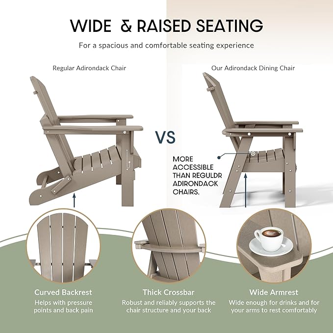 WestinTrends Malibu Outdoor Patio HDPE Plastic Adirondack Dining Chair Weathered Wood - Photo 7