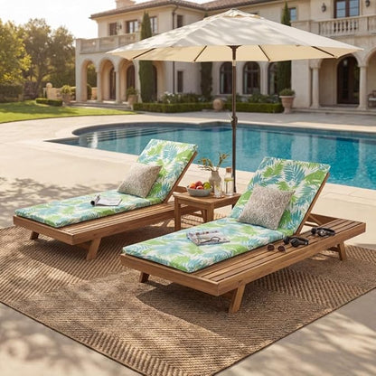 Lounge Chaise Set with Acacia Wood Frame and 2 Inch Water-Resistant Cushions for Outdoor Patio or Poolside Use