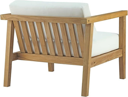 Modway Bayport Teak Wood Outdoor Patio Armchair in Natural White