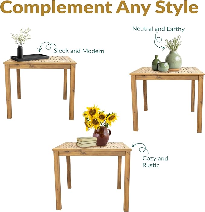 Sunnydaze 33.75" W Outdoor Dining Table for 4 - Rodanthe Acacia Wood Outdoor Table for Patio - Square - Natural Oil - Photo 5