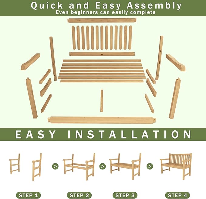 OTSUN Teak Bench Outdoor, 2-Person Wood Garden Bench with 800lb Capacity All-Weather Durable Fade-Resistant, Suitable for Courtyard Lawn Park Porche Backyard Patio & Deck