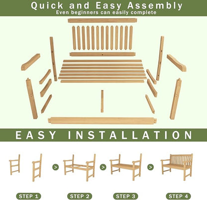 OTSUN Teak Bench Outdoor, 2-Person Wood Garden Bench with 800lb Capacity All-Weather Durable Fade-Resistant, Suitable for Courtyard Lawn Park Porche Backyard Patio & Deck