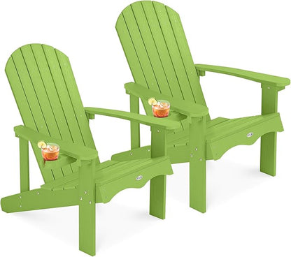 Y&M Adirondack Chair Set of 2, Lime Fire Pit Chairs, Outdoor Patio Chairs with Cup Holder, Weather Resistant HDPE Wooden Textured Patio Chairs, Perfect for Garden, Lawn, Deck, or Poolside