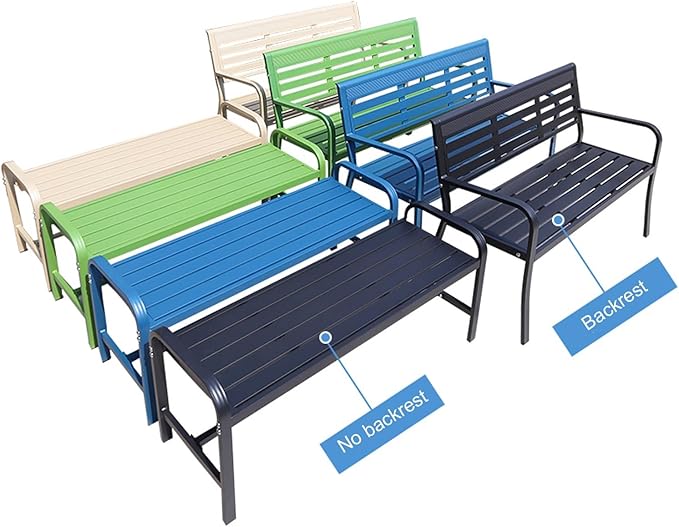 Metal Garden Bench, Outdoor Park Bench, Patio Bench Weatherproof, Porch Bench, Aluminum Alloy Frame, for Porch, Lawn, Balcony and Backyard (Color : Khaki)
