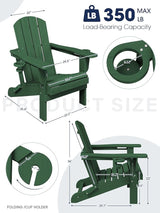 KINGYES Folding Adirondack Chair Set of 2, Dual Cup Holders & All-Weather HDPE, Wood-Like Patio Chair for Backyard - Photo 4