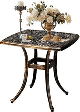 Outvita Patio Side Table, 21.3in Outdoor Square Cast Aluminum Bistro Table with Umbrella Hole and Antique Design for - Photo 1