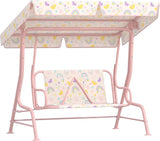 Qaba Kids Patio Swing, 2-Seater Outdoor Porch Swing Chair with Adjustable Canopy, Safety Belt - Photo 1