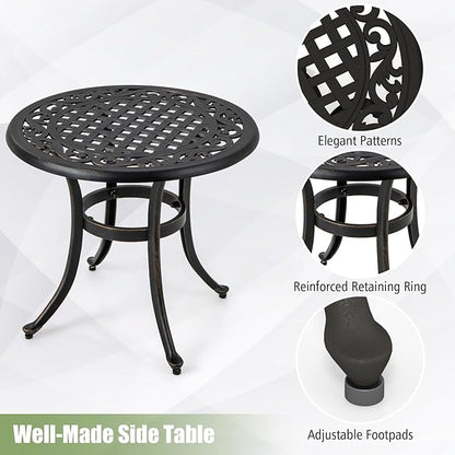 Tangkula 24 Inch Patio Side Table, Cast Aluminum End Table with Adjustable Footpads, Outdoor Small Coffee Table, Round Metal Patio Table for Poolside, Backyard, Balcony