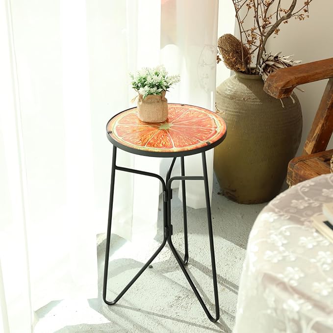 VCUTEKA Patio Side Table Outdoor Accent Table Bistro Coffee Tables Plant End Small Porch Tables Indoor Round Glass - Photo 4