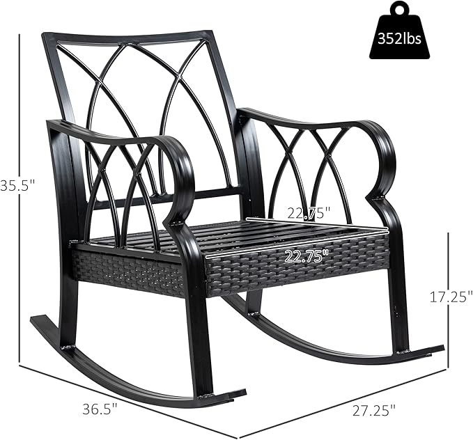 Outsunny Outdoor Wicker Rocking Chair with Padded Cushions, Aluminum Furniture Rattan Porch Rocker Chair w/Armrest for Garden, Patio, and Backyard, Blue