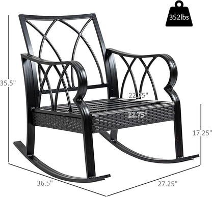 Outsunny Outdoor Wicker Rocking Chair with Padded Cushions, Aluminum Furniture Rattan Porch Rocker Chair w/Armrest for Garden, Patio, and Backyard, Blue