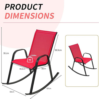 Outdoor Rocking Chairs with Backrest/Armrests-Assembly for Patio Lawn Garden Balcony Deck Camping Porch-Set of 2 (Red)