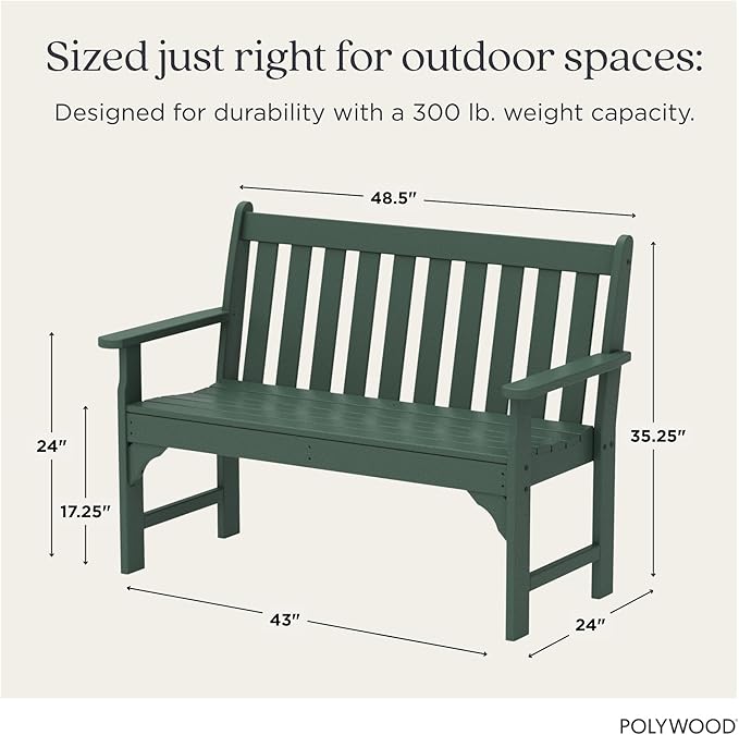 POLYWOOD Vineyard 48" Outdoor Patio Bench, Green - Photo 3