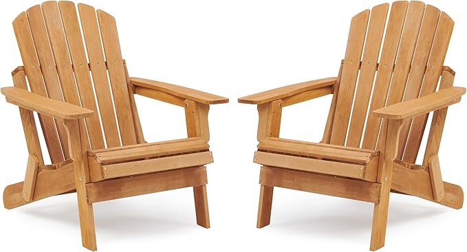 Oversized Wooden Folding Adirondack Chair with Pre-Assembled Backrest and Seat Board, Lounge Chair for Outdoor Patio Garden Lawn Backyard Firepit Deck Pool Beach