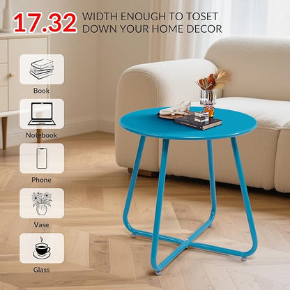 Elevon Weather Resistant Outdoor 17.5” Round End Accent Table for Bistro Balcony, Sky Blue