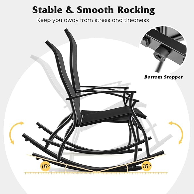 Giantex Outdoor Rocking Chair Set of 4 - Patio Rocking Chairs w/Breathable Backrest, Sturdy Metal Frame & Safe Ergonomic Design, Cozy Fabric Rocker for Backyard, Poolside, 330 lbs, Black