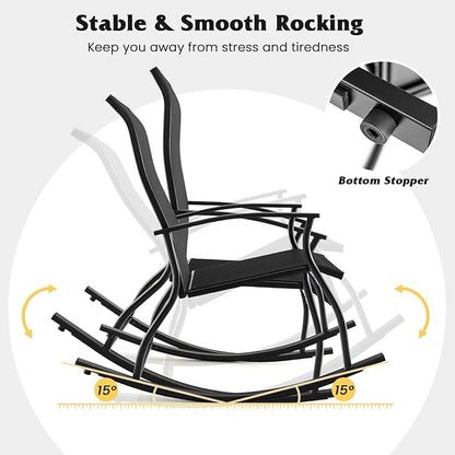 Giantex Outdoor Rocking Chair Set of 2 - Patio Rocking Chairs w/Breathable Backrest, Sturdy Metal Frame & Safe Ergonomic Design, Cozy Fabric Rocker for Backyard, Poolside, 330 lbs, Black
