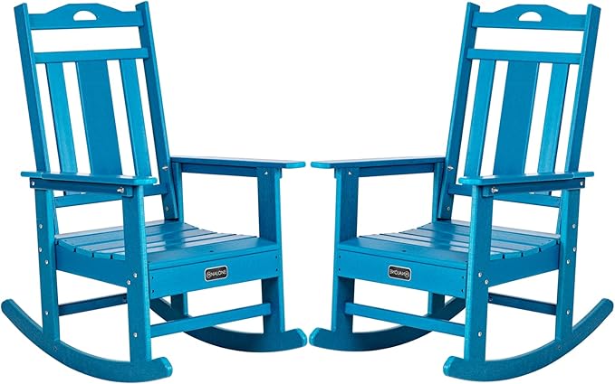 nalone Outdoor Rocking Chairs Set of 2, Oversized Porch Rocker Chair for Adult, All-Weather Resistant Patio Rocking Chair for Garden Lawn (Blue)