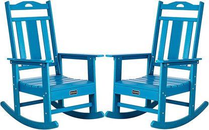 nalone Outdoor Rocking Chairs Set of 2, Oversized Porch Rocker Chair for Adult, All-Weather Resistant Patio Rocking Chair for Garden Lawn (Blue)