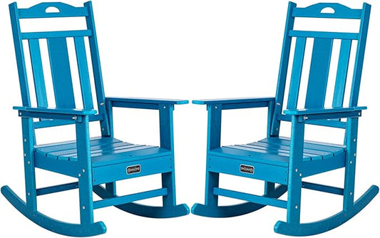 nalone Outdoor Rocking Chairs Set of 2, Oversized Porch Rocker Chair for Adult, All-Weather Resistant Patio Rocking Chair for Garden Lawn (Blue)