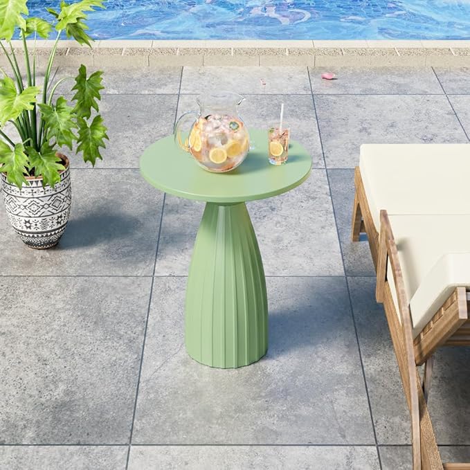 Round Small Patio Side Table Set of 2, Patio Accent End Table, Metal Steel Outdoor Side Table, for Garden, Pool, Yard, Balcony, Living Room, Deck, Weather Resistant, No Assembly