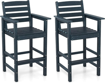 Giantex 29” Bar Stools Set of 2, HDPE Barstools w/Back, Armrests & Footrests, Max Load 330Lbs, Counter Height Bar Stools, Adirondack Chair for Patio Balcony Outdoor Bistro Set, Navy