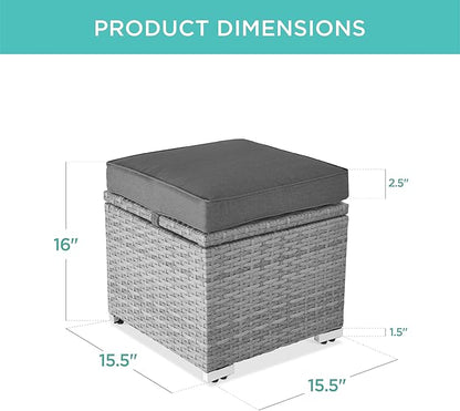 Best Choice Products Set of 2 Wicker Ottomans, Multipurpose Outdoor Furniture for Patio, Backyard, Additional Seating, Footrest, Side Table w/Storage, Removable Cushions - Gray/Gray