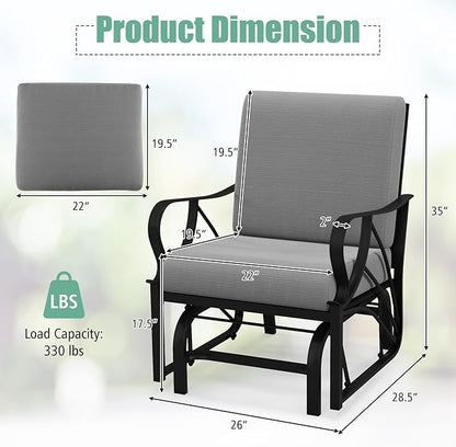 Giantex 2-Pack Outdoor Glider, Patio Rocking Chair with Thick Cushion, Sturdy Metal Frame, Curved Armrest, Ergonomic Design, Single-Person Glider Chair for Garden, Yard, Porch Rocker, Grey