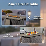 Patio Furniture Set with Fire Pit Table - 7 Pieces All-Weather Wicker Outdoor Furniture with High Back Swivel Chairs - Photo 4