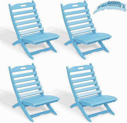 GREENVINES Folding-Xavier-Chairs Set of 4 | Wave | Portable Adirondack-Chair | HDPE Plastic | All Weather Fire-Pit Chair | Arctic | for Beach Outdoor Deck Poolside Garden Patio Porch Fishing