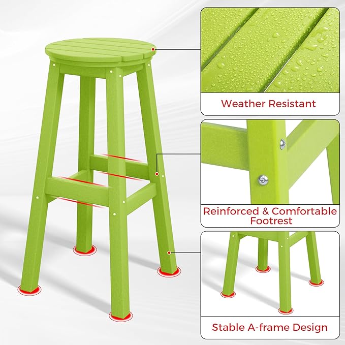 Costaelm 29" Height Outdoor Bar Stools, All-Weather Bar Stools, Adirondack Poly Patio Round Bar Stool for Patio, Deck, Kitchen Counter and Garden, Lime